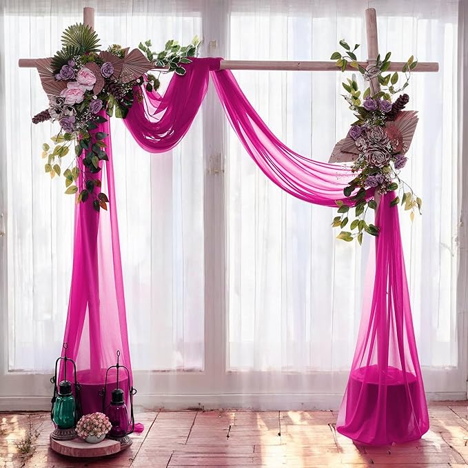 MDS Halloween Chiffon Draping Fabric - 2 Panel, 30" Wide x 100ft Long - Sheer Spooky Arbor & Canopy Drapery for Haunted House Backdrops, Party Ceilings, DIY Costumes & Themed Events - Magenta