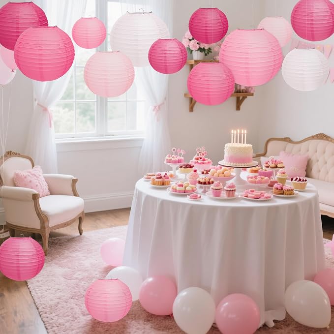 Qenk 12 Pcs Pink Paper Lanterns - Image 6