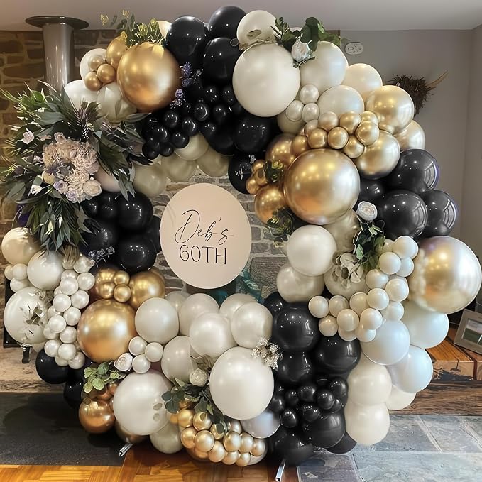 New Years Balloon Garland Arch Kit Black and Gold Explosion Star Balloons Black - Image 6