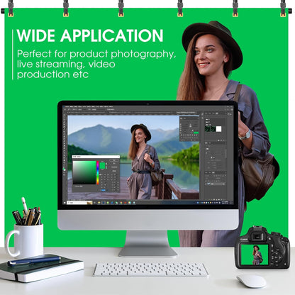 Green Screen Backdrop with Stand, 6.5x5ft Portable Greenscreen Background with Stand, T-Shape Green Screen Stand kit with 6 Spring Clamps, Sandbag, Carry Bag for Zoom, Video, Streaming and Photoshoot