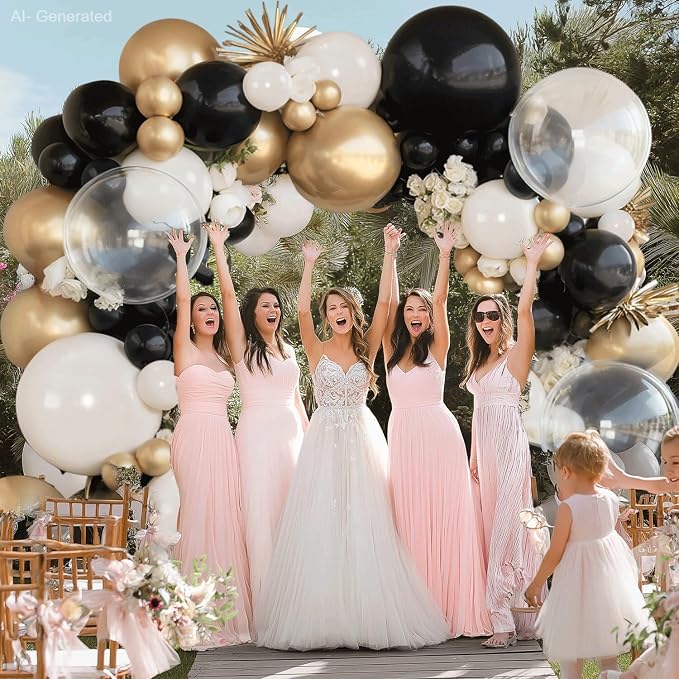 Black Gold White Sand Clear Balloons Arch Kit, Party Decor. | Black, chrome gold - Image 6