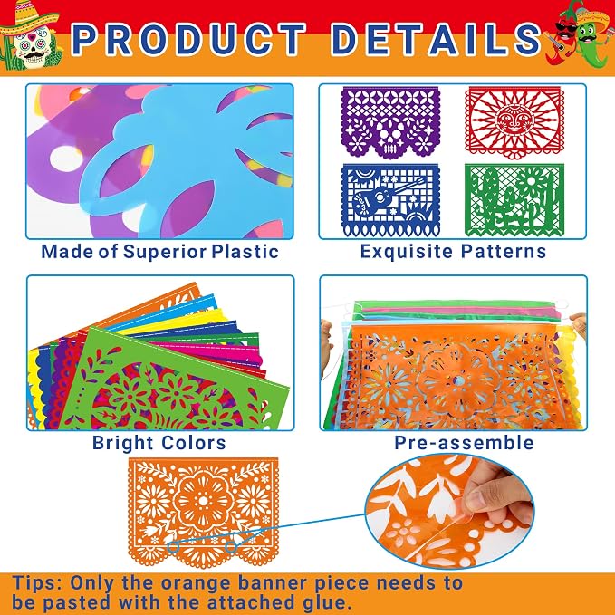 10 Pack Mexican Party Decorations, 180 FT Fiesta Banner Cinco De Mayo Party - Image 3