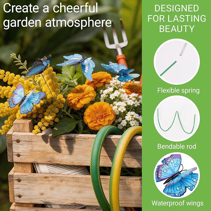 30PCS Blue Butterfly Decorations Artificial Garden Stakes - Image 3