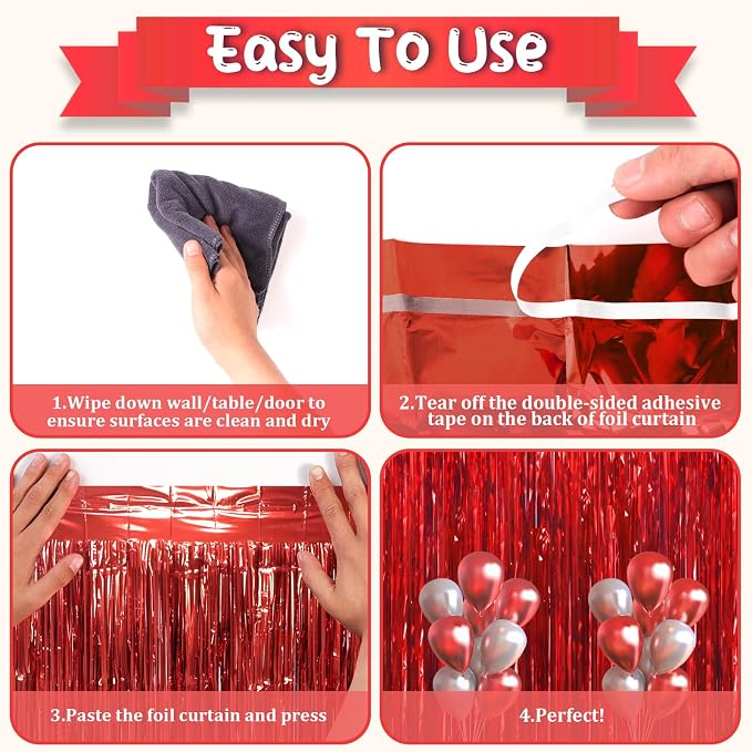 Voircoloria Red Foil Fringe Backdrop Curtains, 3.3 x 6.6 ft, Birthday Party - Image 4