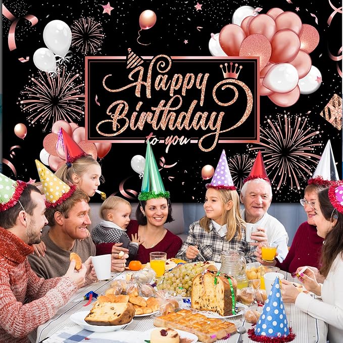 Blulu Happy Birthday Backdrop Banner Sign Poster Large Fabric Glitter Balloon - Image 4
