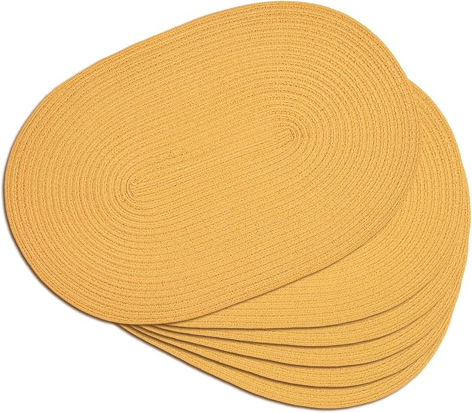 Placemats Set of 6, Woven Oval Braided Dining Table Mats | 12 x 17.5 Inch Size by Noctiflorous