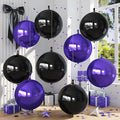 9 Pcs Black Purple Round Foil Balloons Black Metallic Dark Purple Chrome 4D by Froova