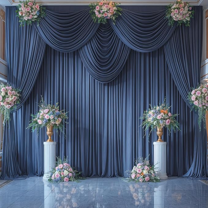 6 Panels Navy Blue Backdrop Curtains - Image 4