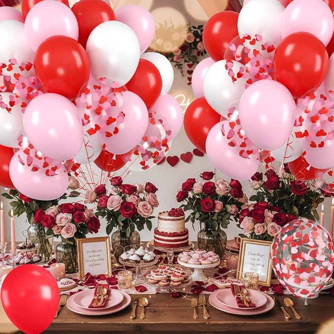 Red Pink White Balloons, Valentine's Day Balloon - Image 5