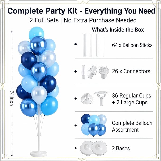 Hiins Metallic Blue Balloon Column Kit Set of 2 - Image 2
