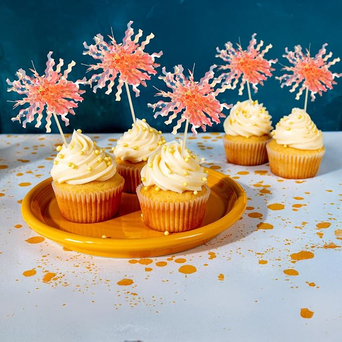 Gyufise 30Pcs Foil Firework Cupcake Toppers Sparkle Tinsel Cake Toppers Tinsel - Image 7