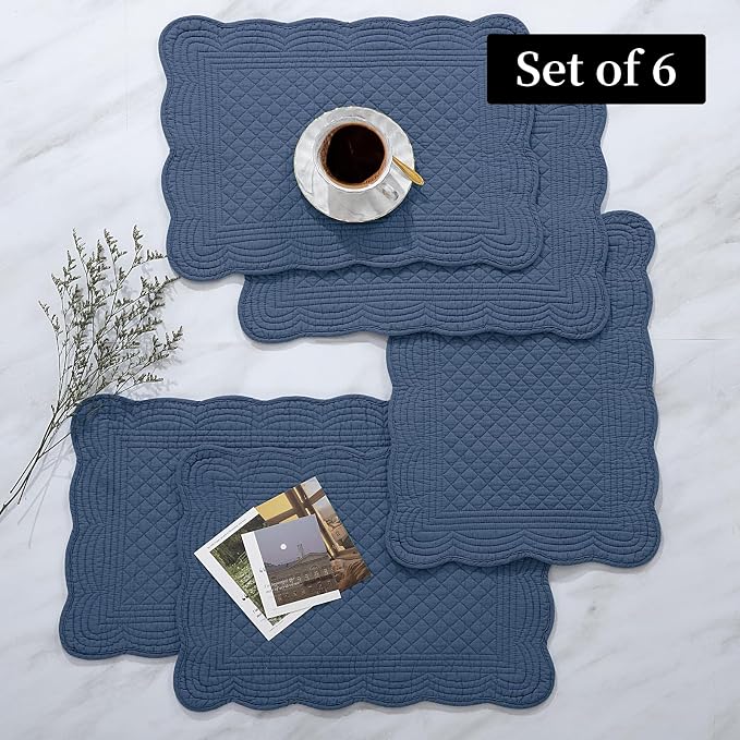 HOMBYS Quilted Placemats Set of 6 Washable-13x18 inches Rectangular Placemats - Image 6