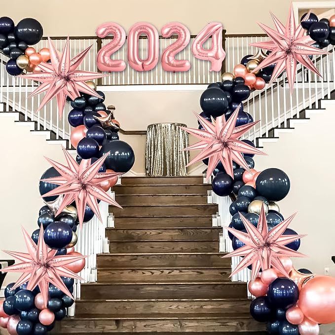Rose Gold Star Balloons, Big 72 Pieces 26 Inch Explosion Foil Cone Balloons - Image 5