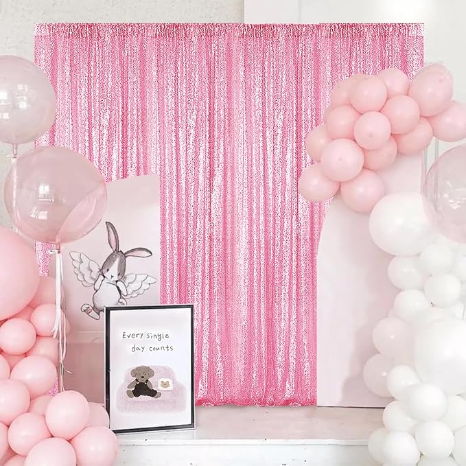 Sugargirl Matte Pink Sequin Backdrop Curtain 2 Panels 2FTx8FT Glitter Pink - Image 2