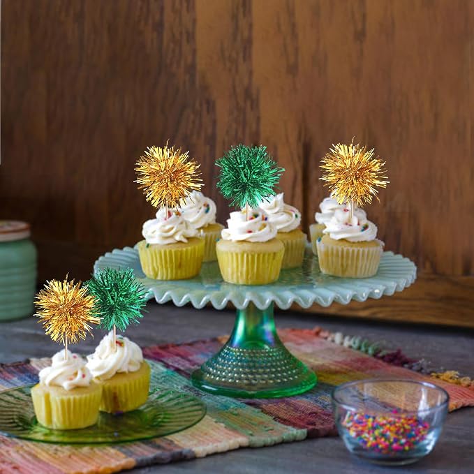 40 PCS Foil Firework Cupcake Toppers Fireworks Cupcake Picks Sparkle Tinsel - Image 6