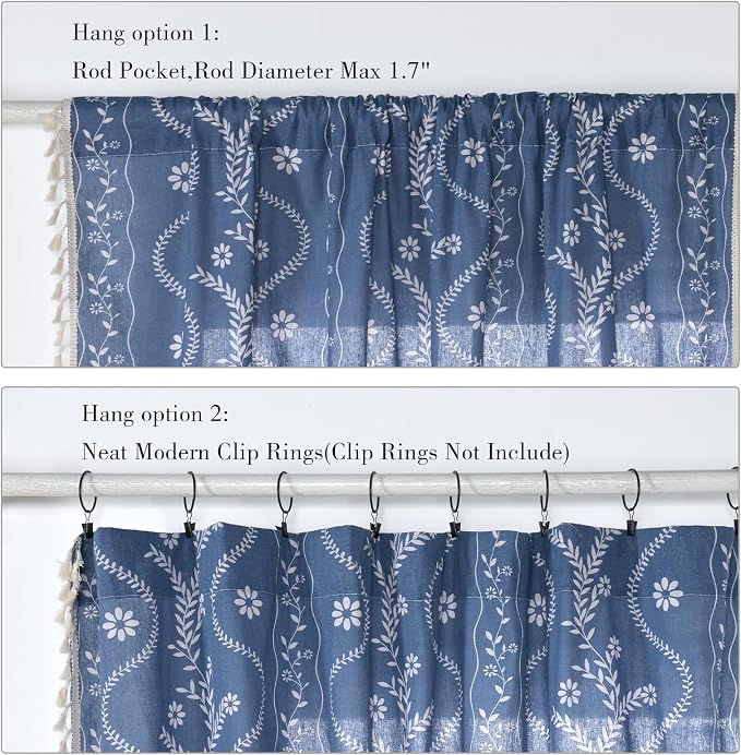 Schweek Blue Floral Curtains 63 Inches 2 Panels Length - Image 6