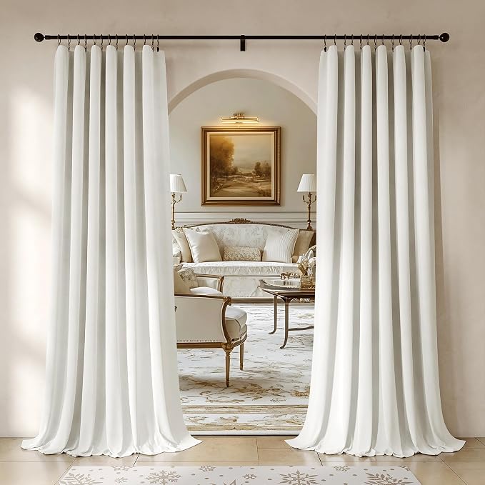 Beauoop Cream Velvet Curtains for Bedroom Living Room 52x96 2 Panels | Soft - Image 9