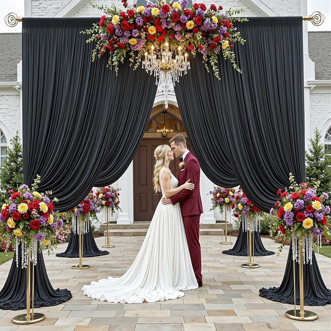20x12ft Wrinkle Free Black Backdrop Curtain for Wedding Parties, 4 Panels 5×12 ft Long Soft Silky Polyester Fabric Backdrop Drapes Black Photo Back Drop Curtains for Party Photography Background Cloth