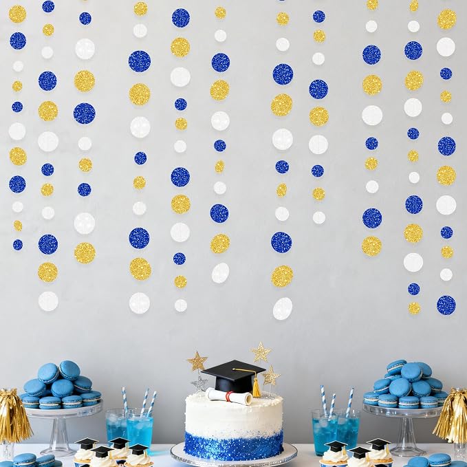 Royal Blue Gold White Party Polka Dot Garland Dark Blue Glitter Gold White - Image 6
