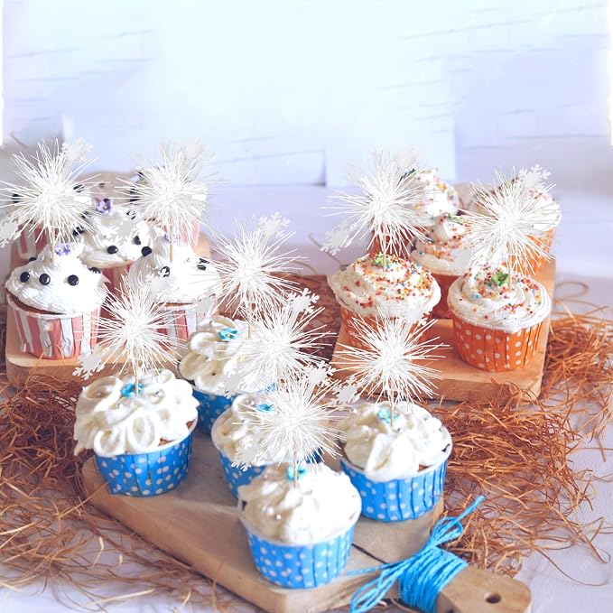 30 PCS Foil Firework Cupcake Toppers Snowflake Cupcake Picks Birthday Cupcake - Image 4