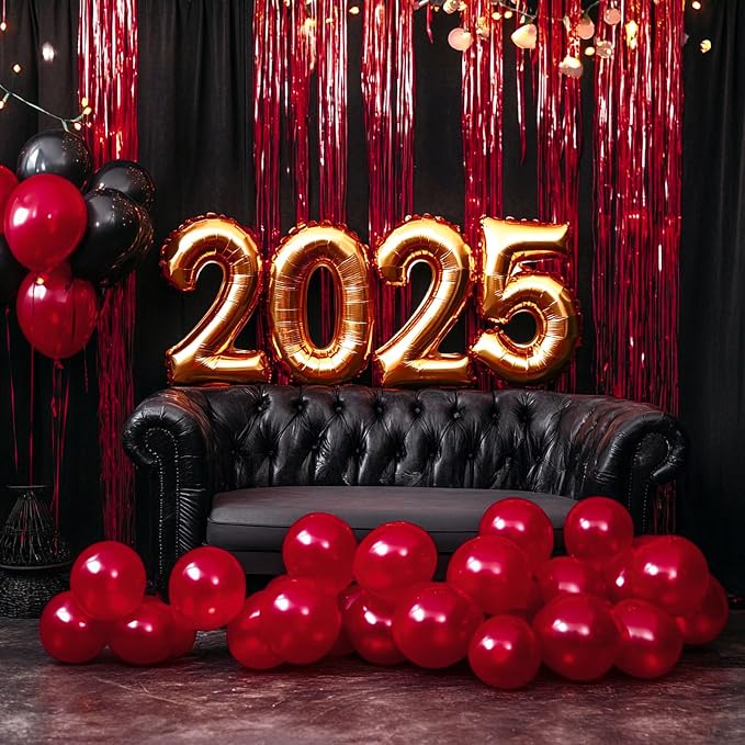 PartyWoo Red Foil Fringe Tinsel Streamers Backdrop Curtain 2pcs 8.2FT | Red - Image 5