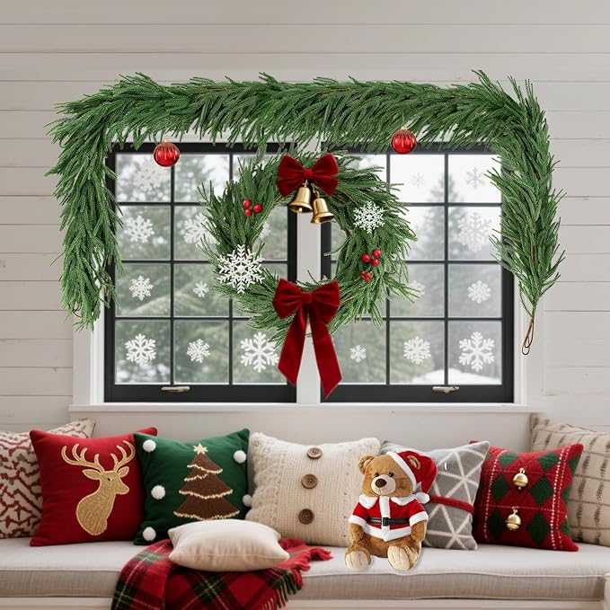 Artificial Norfolk Pine Garlands,Real Touch Artificial Greenery Garland for Table, Mantle, Wall,Indoor Outdoor Holiday Winter Christmas Decorations (4, 6FT)