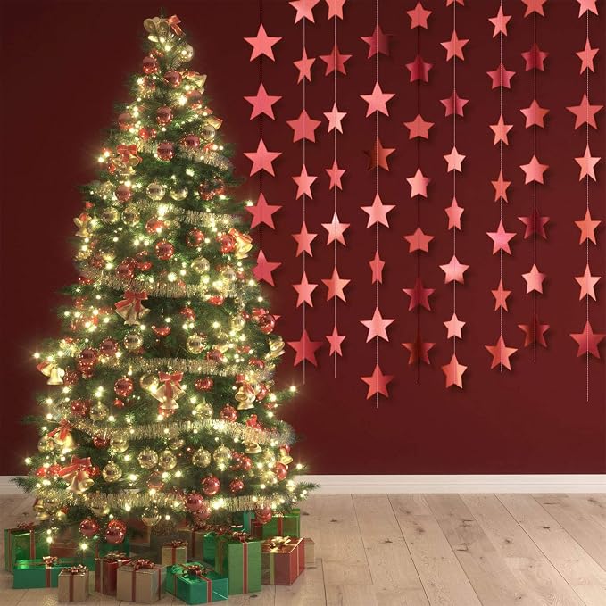 Patelai Glitter Star Garland Banner Decor, 130 Feet Star Hanging Bunting Banner - Image 5