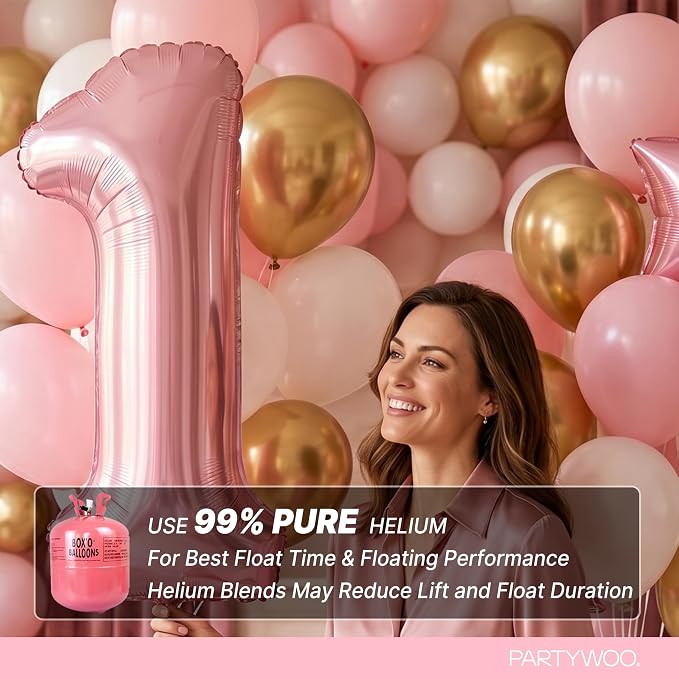 PartyWoo Number Balloons 40 Inch Pink Number 1 Kit 25pcs - Image 5