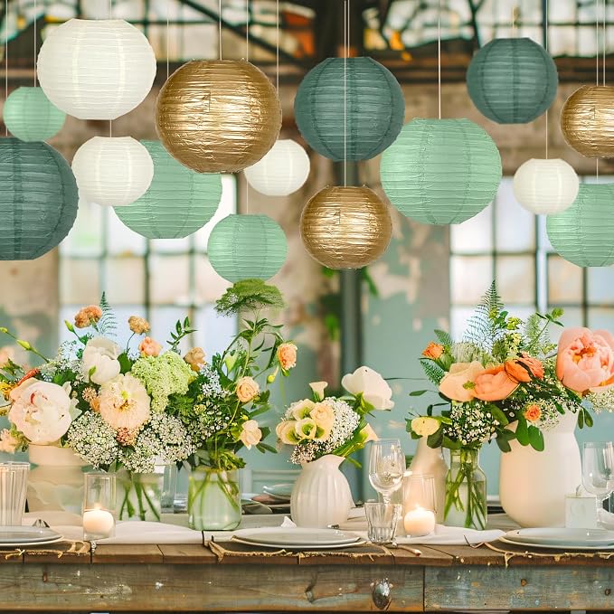 Paper Lanterns Party Decorations, 4-12 Inch | Dark Green, graduation, bridal - Image 2