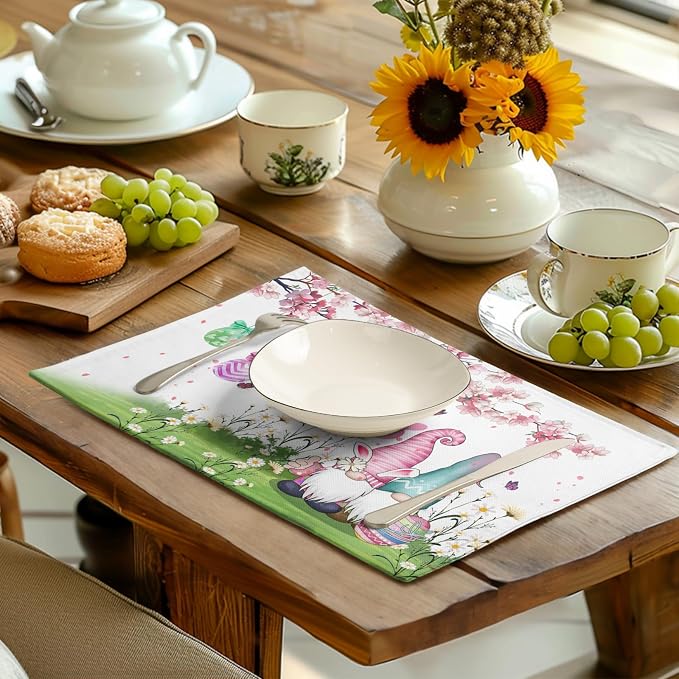 Easter Gnomes Bunny Placemats Set of 4 Easter Eggs Flowers Place Mat 12x18 Inch - Image 6