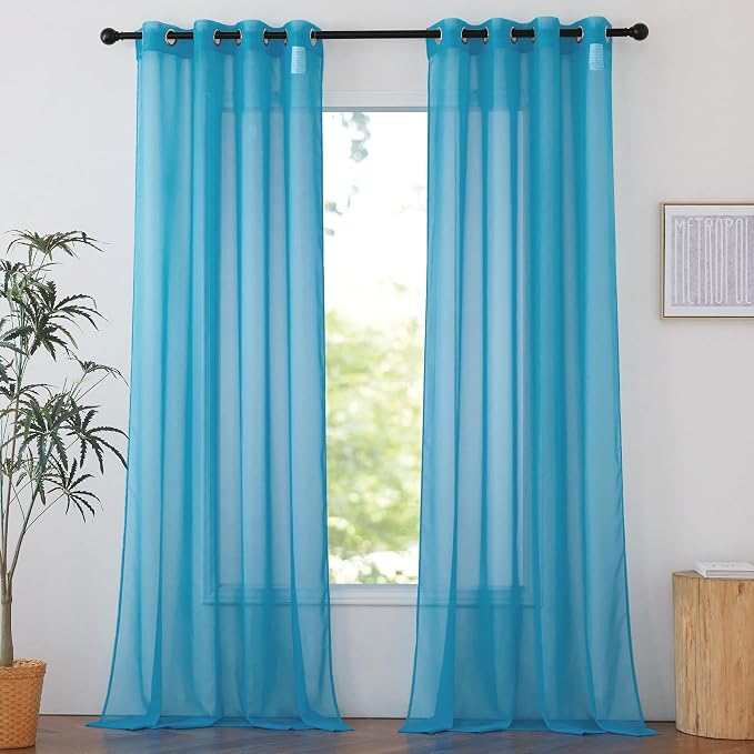 NICETOWN Voile Sheer Teal 90 inch Curtains by NICETOWN