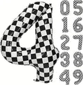 40In Black White Checkered Number 4 Balloon Race Car Digital Foil 4 Balloon | by YOIOZAIZAI