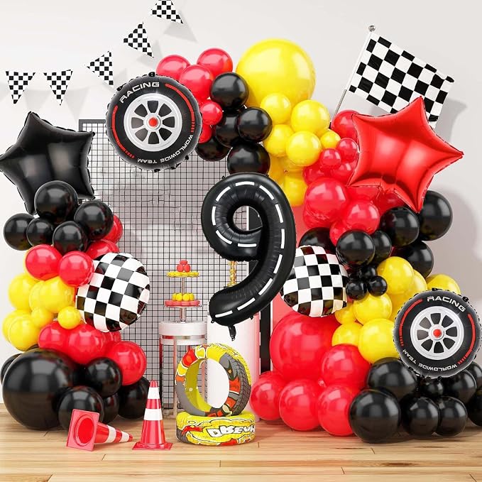 Race Car Balloons, 40 Inch Racetrack Number 9 Balloon, Big Number Balloons Black - Image 5