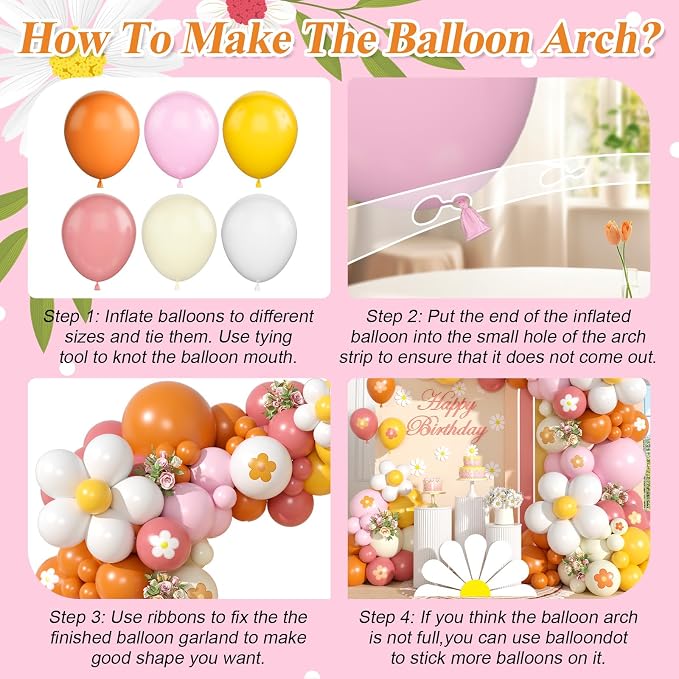 Daisy Balloon Garland Arch Kit, Retro Orange Yellow Pink Boho Balloon Arch Kit - Image 8