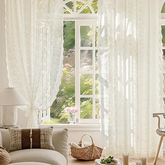 Anmao Vintage Lace Curtains 102 Inches Long 2 Panels Set, Romantic Elegant - Image 5