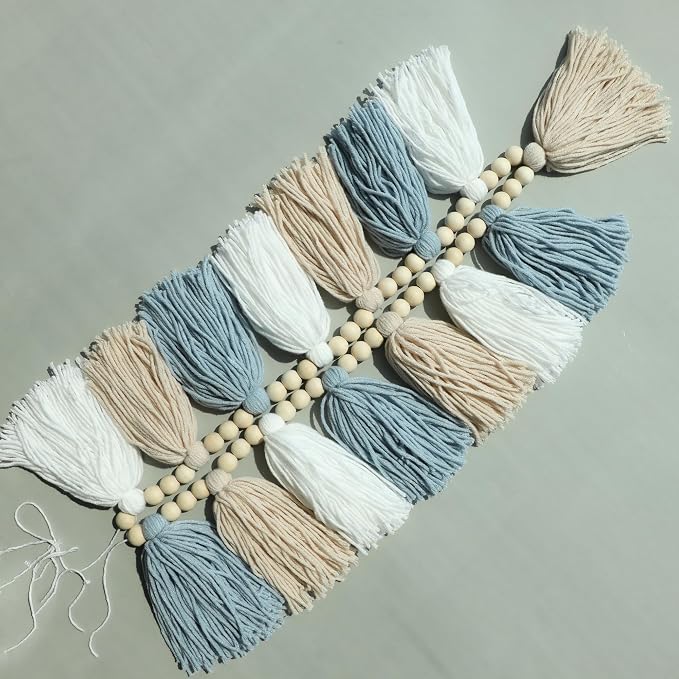 DCJHFJ Boho Blue Tassel Garland Wall Hanging - Image 8