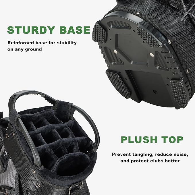 14-Way Golf Cart Bag with Full Length Divider, Premium PU Leather Golf Bag with Plush Top, Magnetic Pocket and Rain Cover for Men