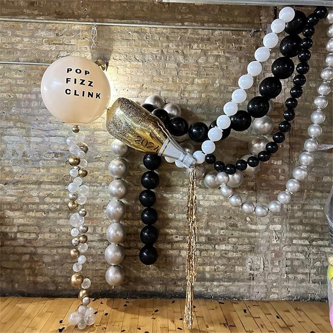 90PCS Black White and Silver Linking Balloons, Wedding Birthday Baby Shower - Image 8