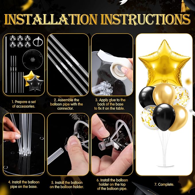 Lunmon 4 Set Black and Gold Party Decorations Balloon Stand Table Centerpieces - Image 4