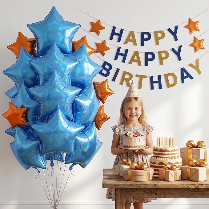 TONIFUL 15 Pcs Star Shaped Balloons 18 Inch Iridescent Blue Foil Balloon | - Image 4