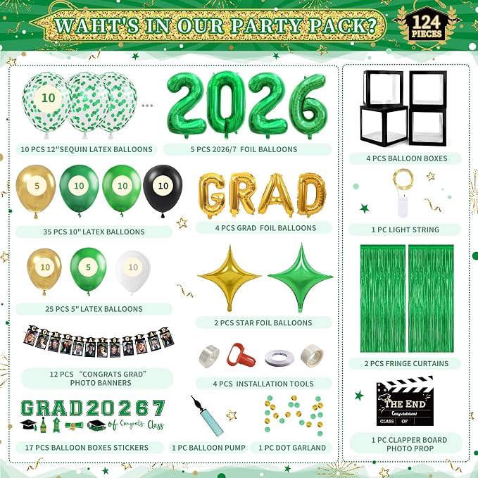 Party Spot！2026 Green and Gold Graduation Party Decorations - Image 2