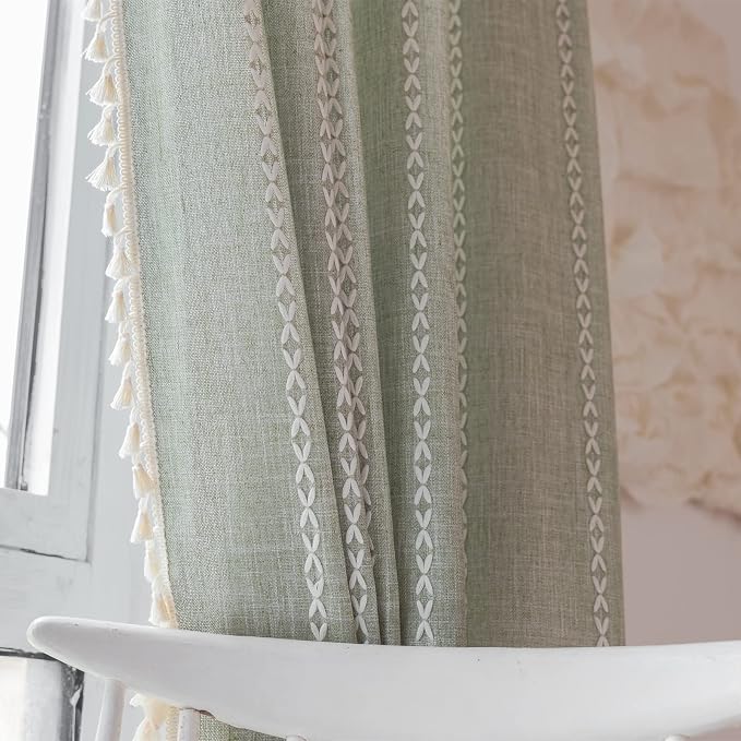 RoomTalks Sage Green Boho Farmhouse Curtains - Image 5