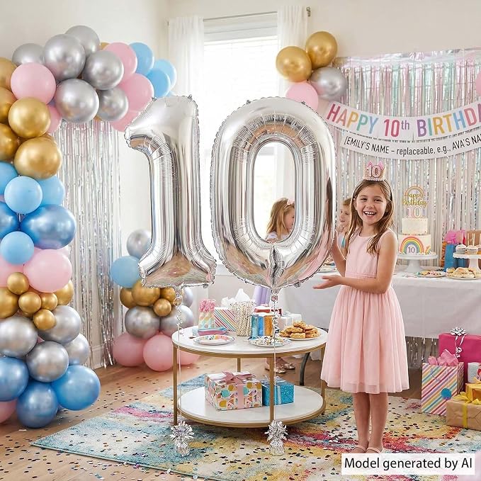 Silver Number 10 Balloon 40 Inch, Sleek Foil - Image 6