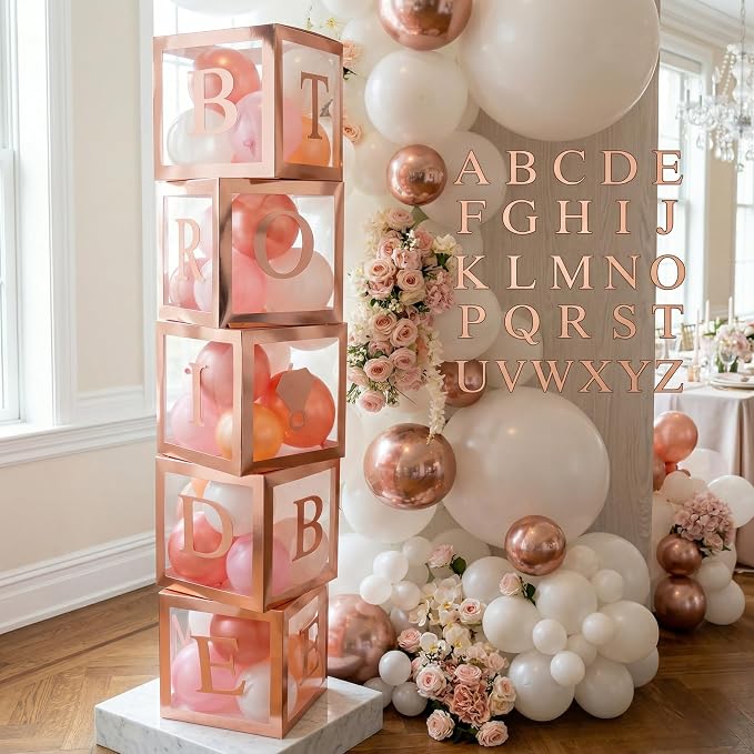 96 PC Bridal Shower Decorations Balloon Boxes Rose Gold by RegalDecorations