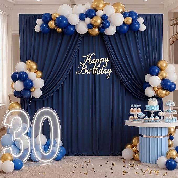 30ft x 10ft Wrinkle Free Navy Blue Backdrop Curtains - Image 5