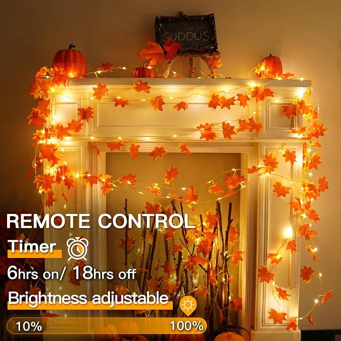 Vine with Fairy Lights Battery Operated, 33ft 100 LED Maple Leaf String Lights - Image 2