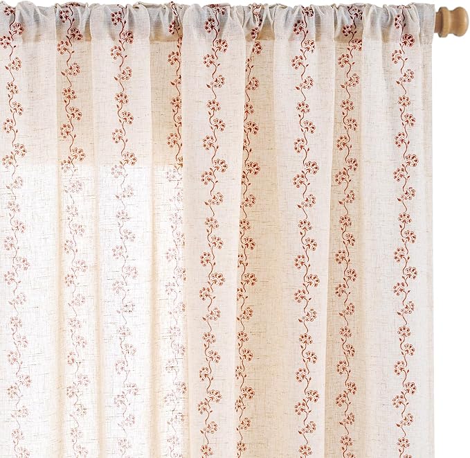 Cathy Linen Floral Curtains for Living Room Privacy Curtains 96 inch Length Set by Lazzzy