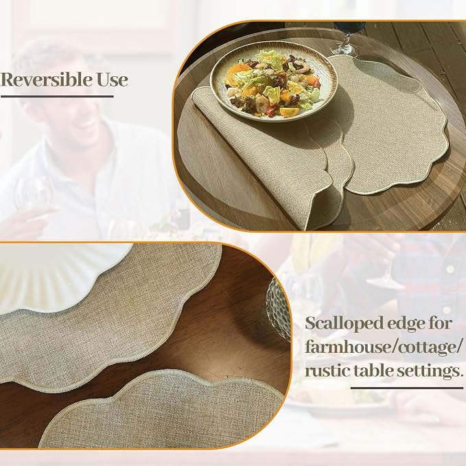 AHHFSMEI Round Faux Linen Placemats Set of 4 Heat Resistant Non-Slip Stain - Image 6