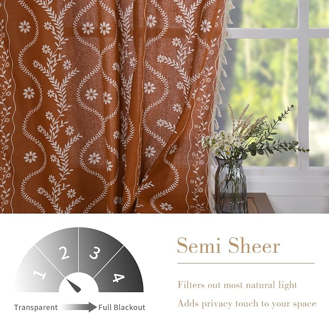 Schweek Terracotta Boho Curtains 63 Inches Long 2 Panels - Image 3