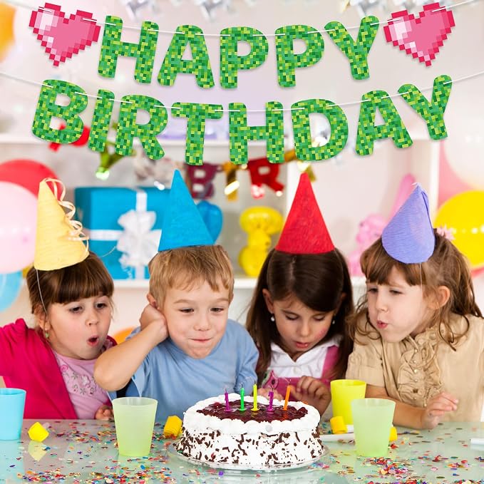 Pixel Happy Birthday Banner TNT Pixel Birthday Party Decorations Miner Video - Image 5